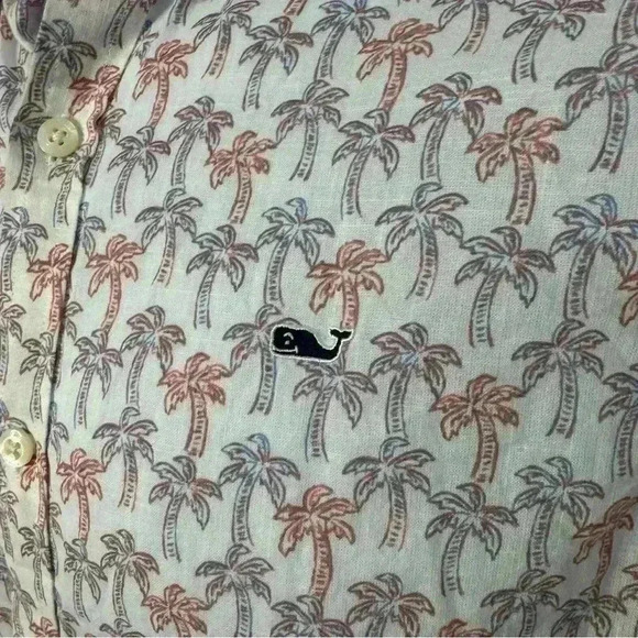 Vineyard Vines Button Up Shirt Boy’s Large Palm Trees Short Sleeve Logo Whale - Picture 5 of 11